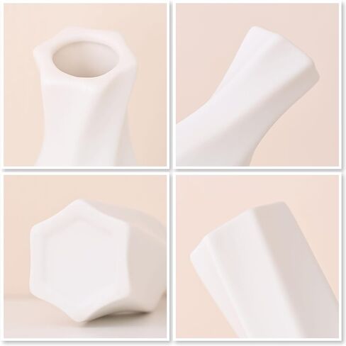 Ceramic Vase - Flowers Vase Modern Home Decor, White Geometric Decorative Vases for Living Room, Dried Flower Vase, Mantel, Table Decoration in Saudi Arabia