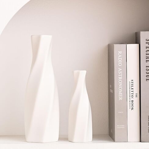 Ceramic Vase - Flowers Vase Modern Home Decor, White Geometric Decorative Vases for Living Room, Dried Flower Vase, Mantel, Table Decoration in Saudi Arabia
