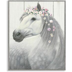 Stupell Industries Spirit Stallion Horse with Flower Crown Stretched Canvas Wall Art, Proudly Made in USA, Living Room 16 x 20