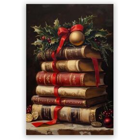 Vintage Christmas Canvas Wall Art Muted Neutral Moody Rustic Winter Poster Christmas Tree Picture Print for Living Room Bedroom or Office Decoration 8x12inch Unframed