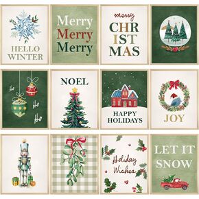Justforjoyful 12Pcs Christmas Wall Art Prints Boho Merry Christmas Posters for Wall Decoration Xmas Holiday Wall Art Posters Winter Room Decor for Living Room Bedroom Office 8X10Inch Unframed