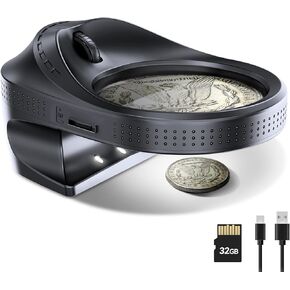 LCD Digital Coin Microscope Fixed Focus, 2.8" Round Coin Magnifier with Adjustable 8 LEDs & 3 Side Lights, 8X-11X-13X-16X Rechargeable Coin Scope with 32GB Memory Card, Compatible with Windows/Mac OS