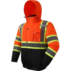 سترة JKSafety Hi-Vis الشتوية الآمنة للرجال والنساء | سترة أمان شتوية متينة ومقاومة للماء | سترة أعمال البناء لفصل الشتاء | معدات الوقاية الشخصية للطقس البارد | متوافق مع ANSI (116-أسود L) in Kuwait
