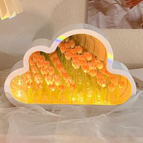 مصباح مرآة سحابة توليب وردي من Crtivetoys، مصباح طاولة على شكل زهرة لديكور مكتب غرفة النوم، محاكاة إضاءة ليلية على شكل زهرة LED للأصدقاء والعائلة والزوجة والأم والأخت in Kuwait