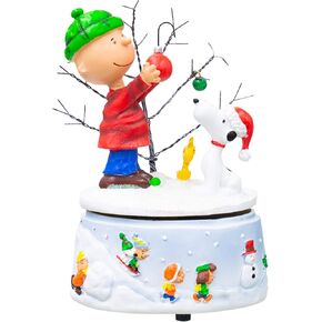 Charlie Brown and Snoopy Snowy White Glitter 7 x 5 Resin Holiday Musical Figurine