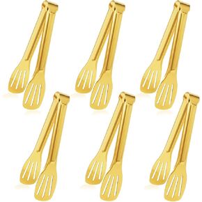 JCREN 12 Pcs Serving Tongs, Small Serving Utensils for Parties Catering Gold Tongs, Food-Grade 304 Stainless Steel Mini Appetizer Tongs for Tea Party Coffee Bar, 4" Sugar Tongs - Gold