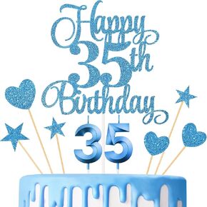 35th Birthday Cake Decorations, 35th Birthday Candles Cake Numeral Candles and Glitter Happy 35th Birthday Cake Toppers Set for Birthday Party Supplies (Gold)