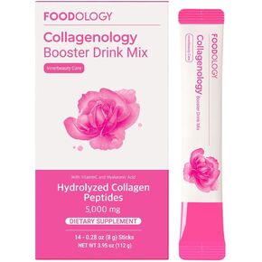 FOODOLOGY Collagenology Booster Drink Mix (Pack of 1, 14 Days) - Skin Elasticity, Collagen Synthesis, Hydration. Hydrolyzed Peptides, Biotin, Vitamins.