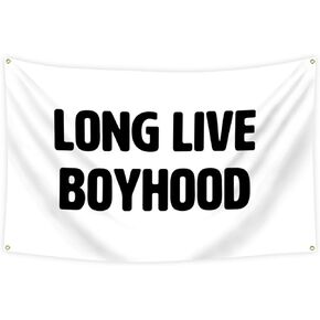 Long Live Boyhood Banner Canvas 24x35 in, Black Wall Decor Canvas Hanging Flag for Boys Room Boy Bedroom Toddler Playroom Baby Kids Nursery