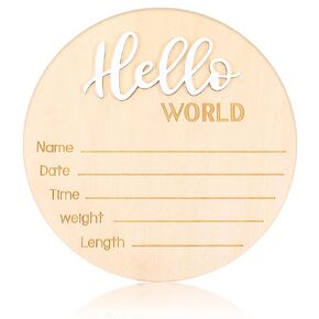 Hello World Newborn Sign, 5.9in Wooden Baby Announcement Sign Welcome Birth Baby Name Sign Plaques for Newborn Boys and Girls Photo Props Baby Shower Hospital Nursery(White)