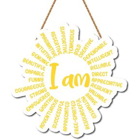 Yellow Affirmation Wall Decor,Inspirational Quote Wood Plaque Sign,Motivational Qoute Wooden Hanging Sign,Self Love Affirmations Wall Art for Room Nursery Office