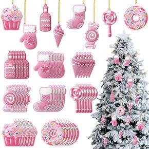 Panelee 48 Pcs Christmas Tree Ornaments PVC Xmas Candy Cane Lollipop Ornament Christmas Hanging Decors Birthday Party Decoration Crafts for Holiday Xmas Tree Party (Cute Style)