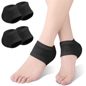 Moisturizing Gel Heel Socks, 2 Pairs Toeless Spa Socks for Cracked Heel Treatment, Dry Feet Treatment for Women Men, Day Night Foot Care Sleeves (Black)