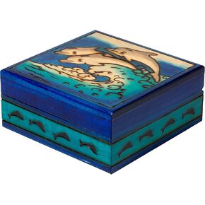 Artisan Owl Polish Handmade Joyful Dolphins 6" Wooden Box with Vivid Colors