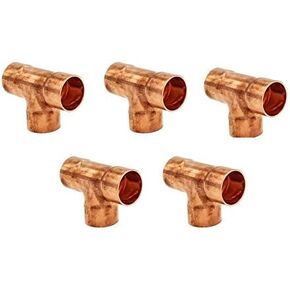 Copper Fitting 1/2 Inch (HVAC Outer Dimension) 3/8 Inch (Plumbing Inner Dimension) - Copper Tee & HVAC – 99.9% Pure Copper - 5 Pack
