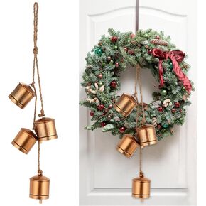 Forwe Christmas Bells Vintage Gold Brass Bells on Jute Rope Rustic Christmas Decoration(Gold)