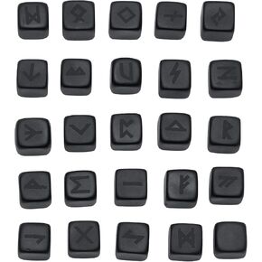 Rockcloud Polished Black Obsidian Rune Stones Set of 25 PCS, Engraved Elder Futhark Alphabet Pocket Stones for Meditation Divination, Black