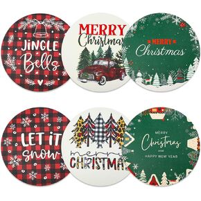 Christmas Placemats Set of 6 Faux Leather Washable Dining Table Mats 13Inch Round Heat Resistant Wipeable Waterproof Placemats for Holiday Parties Dinner Home Kitchen Decor Winter Truck Xmas Tree Mats