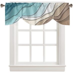 Turquoise Ombre Tie Up Valance Curtain for Kithchen Windows Teal and Brown Gradient Modern Abstract Geometric Adjustable Ties Valance Tier Curtain Rod Pocket Valances for Bedroom/Living Room, 54x18in