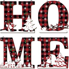 clothmile 4 Pcs Wood Home Sign Christmas Wall Decor Christmas Rustic Theme Wall Sign for Home Letters Hanging Wall Decor Art Signs Wooden Wall Art for Living Room Kitchen Bedroom Decor (Christmas)