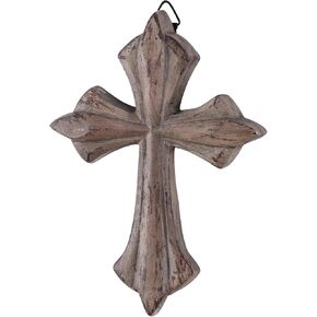 Dicksons Raised Front, Beveled Edge Cross, Brown 5 x 3.5 Inch Resin Wall Art Plaque