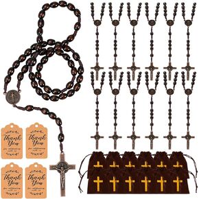12 Set Wooden Rosary Necklace Rosarios Catolicos Rosary for Men Rosary Beads Catholic for Women, Catholic Rosary Rosaries Catholic Rosary Kit for Baptism Party Favors First Communion Gift