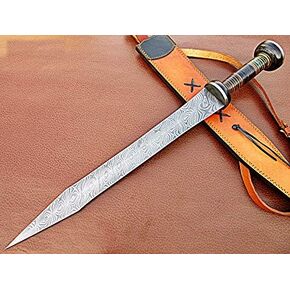 SW-149, Handmade Damascus Steel 25 Inches Sword Walnut Wood & Colored Bone Handle with Damascus Steel Guard