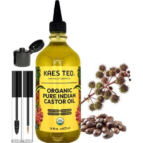 Organic Castor Oil for Eyelashes, Eyebrows, Skin Care, Nail Care, Scalp Treatment, Castor Oil Packs, Hair Growth Oil, Cold-Pressed, USDA Certified, Hexane-Free (2 Fl Oz, Original) in Kuwait