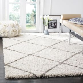 SAFAVIEH Hudson Shag Collection Area Rug - 7' Square, Ivory & Grey, Modern Trellis Design, Non-Shedding & Easy Care, 2-inch Thick Ideal for High Traffic Areas in Living Room, Bedroom (SGH281A)