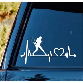 Lady Ladies Tennis Heartbeat Lifeline Decal Sticker for Car Window K1081