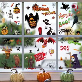94PCS Halloween Pumpkin Bat Cat Spider Skull keleton Window Decals, Halloween Window Clings, for Glass Windows Halloween Decorations Indoor and Outdoor Home Decor