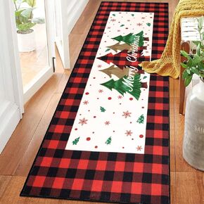 Pauwer Christmas Hallway Runner Rug 2x6 Non Slip Washable Kitchen Area Rug Farmhouse Christmas Tree Truck Door Mat Entryway Rug Carpet Runner for Laundry Room Bedroom Christmas Decorations