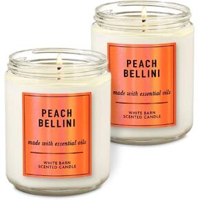White Barn - Bath & Body Works - Peach Bellini - Single Wick Scented Candle with Essential Oils 7 oz / 198 g Each Pack of 2