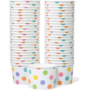Paper Ice Cream Cups - 50-Count 9-Oz Disposable Dessert Bowls for Hot or Cold Food, 9-Ounce Party Supplies Treat Cups for Sundae, Frozen Yogurt, Soup, Pastel Polka Dots