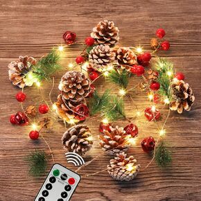 Christmas Garland with Lights,10 FT 30 LED Christmas Pinecone String Lights Battery Operated,Christmas Garland, Christmas Lights Indoor for Home Fireplace Mantel Xmas Decor