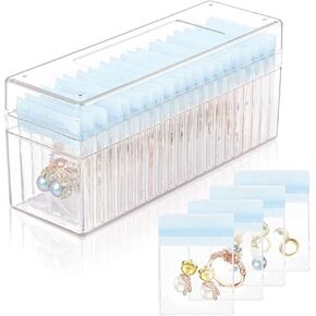 Acrylic Jewelry Box Organizer,Clear Jewelry Case Organizer Travel, Holder with 20 Portable Anti Tarnish Jewelry bags, Travel Jewelry Case for Earrings/Rings/Necklaces Gift for Women Girls (White)