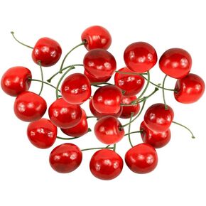 AKOAK 25 Pcs Artificial Cherry Simulation Fruit, Home Kitchen Cabinet Decoration, Shooting Props, Lifelike, Suitable for Home/Office/Coffee Shop/Hotel/Party Decorations (Wine red)