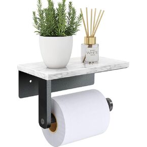 Brushed Gold Toilet Paper Holder with Shelf, New Upgrade Double Toilet Paper Holder with Storage, Marble Roll Toilet Paper Wall Mount for Bathroom Washroom
