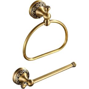 Antique Hand Towel Holder Toilet Paper Holder 2 Pieces Set Bathroom Hardware Towel Ring Tissue Roll Holder Toilet Tissue Holder Antique Bathroom Accessories Set Wall Mount Stainless Steel
