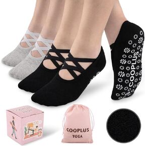 COOPLUS Yoga Socks for Women Non Slip Grips Pilates Socks for Pure Barre,Ballet,Dance,Barefoot Workout (4 Pairs)