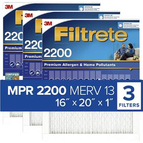 Filtrete MPR 2200 16 x 20 x 1 Healthy Living Elite Allergen Reduction HVAC Air Filter, Delivers Cleaner Air Throughout Your Home, 3-Pack