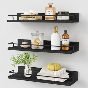 Forbena White Floating Shelves Bathroom Shelves Over Toilet Set of 3, Bathroom Organizers and Storage Shelves Wall Mounted, Modern Wood Corner Wall Shelf for Bedroom Closet -White and Dark Grey