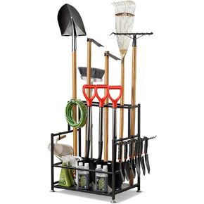 Garden Tool Organizer – Heavy-Duty Carbon Steel Storage Rack for Garage, Shed & Yard – Rust-Resistant, Holds 100+ lbs of Garden & Lawn Tools – Black