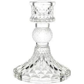 Glass Candlestick Holders Set of 4,Clear Vintage Candle Sticks Holder Decor Table Centerpiece,Home Decorations, Valentine Day, Wedding and Party (Pink)