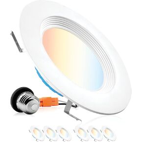 PARMIDA (6 Pack) 5/6 Inch 5CCT LED Recessed Lighting, Dimmable, 12W, 1000LM, 2700K/3000K/4000K/5000K/6000K 5 Color Selectable, Baffle Trim Retrofit Can Light, ETL & Energy Star Certified