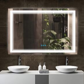 48"x 32" Bathroom Led Vanity Mirror with 3 Colors Light, Dimmable Touch Switch Control, Anti-Fog Wall Mounted Makeup Mirror for Wall (Horizontal)