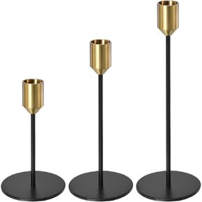 PATIKIL Candlestick Holders Set of 3, Taper Metal Long Candle Holders Fits 3/4 Inch Candles for Halloween Table Centerpiece Decor Wedding Party, Gold Black