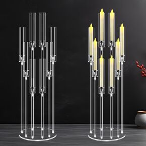 2Set 8 Arms Acrylic Candelabra Centerpieces for Tables Decortion,Clear Candle Holder for Wedding Dinner Fireplace Decoration and Home Decor,Candlesticks Holder with Lampshade Fits LED Candle