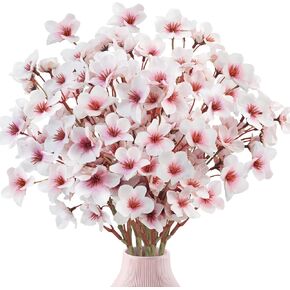 Artificial Cherry Blossom Branches, 12 Pcs Faux Silk Cherry Blossom Flowers Fake Spring Cherry Blossom Floral Stems for Vase Wedding Table Centerpieces Indoor Home Decor