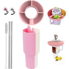 Stanley Cup Accessories 2-In-1 Inner Cup Tray For Stanley 40 oz Stanley Snack Tray Stanley Straw Straw Toppers Reusable silicone material (pink and white)